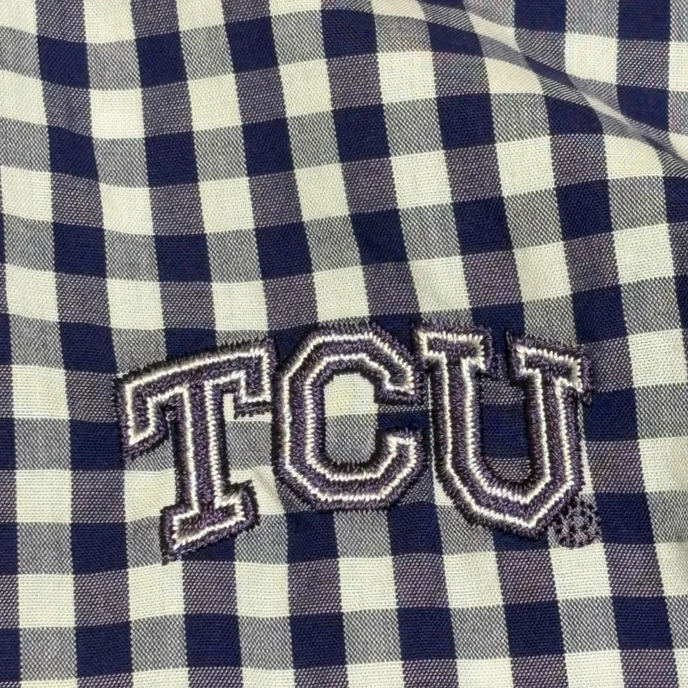 Thomas Dean Collegiate TCU Horned Frogs Gingham Button Down Shirt Mens XL Navy